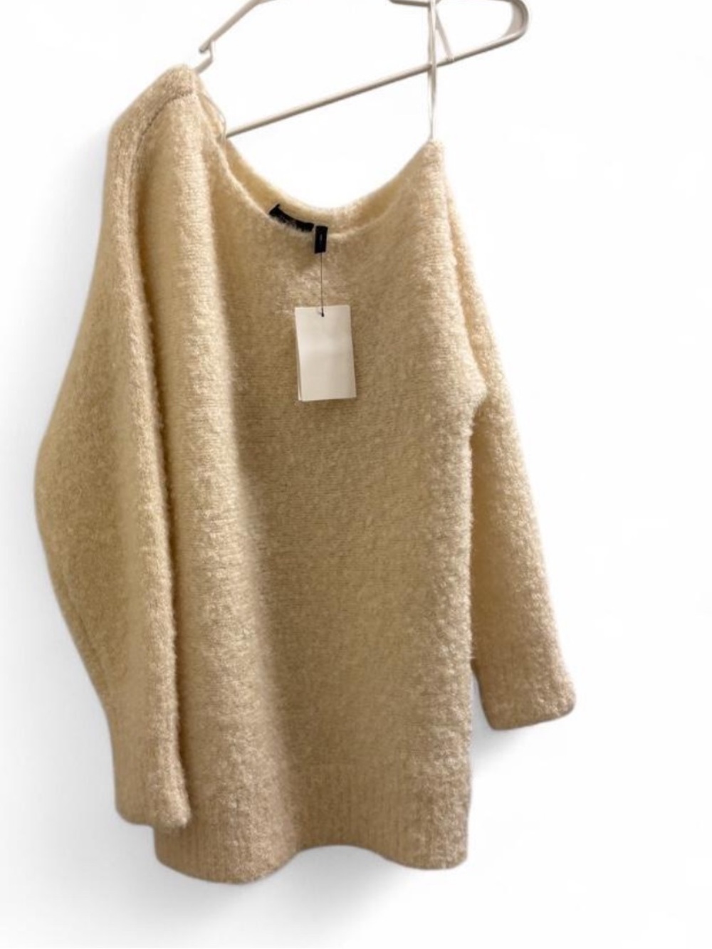Theory Cream Off-Shoulder Fuzzy Mohair Blend  Knit Sweater - Picture 3 of 8